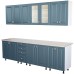 Bucatarie Zebra 260 cm din MDF Albastru cu blat termoizolant marmura travertin